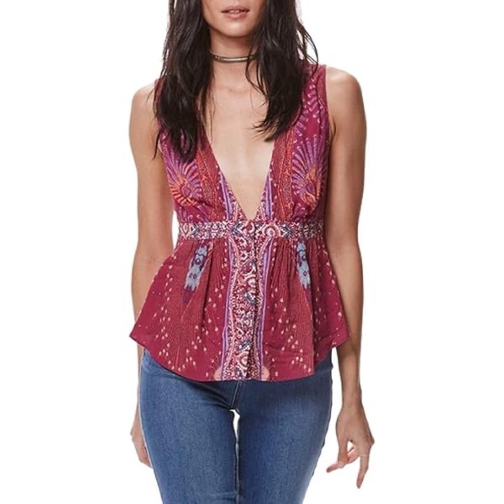 Free people Bohemian Deep V-Neck Sleeveless Top